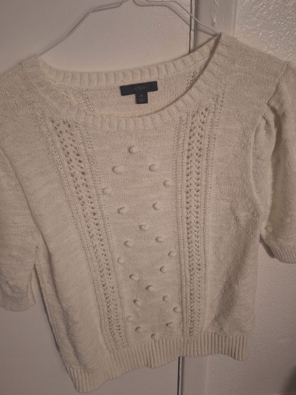 J. Crew Cream Knit Short-Sleeve Sweater